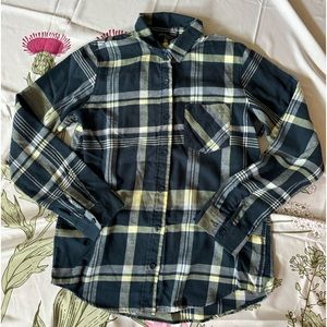 Alpine Design small blue white yellow plaid flannel.  Worn once so gently used.